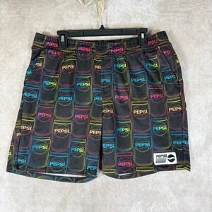 Forever 21 Pepsi Shorts Mens XL Black Neon Soda Can Print Retro Streetwear